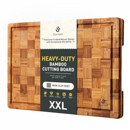 Extra Large Bamboo Wooden Cutting Board Wood Cutting Boards for Kitchen | Non Slip, Non Toxic, Butcher Block, Best Cutting Board, Must Haves, Kitchen Essentials Accessories, House Warming Decor - size: 20*15in