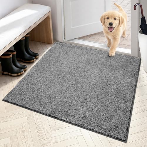 PURRUGS Dirt Trapping Indoor Door Mat, 36" x 36", Light Grey-Dark Grey | Machine Washable, Non-Slip, Waterproof TPR Backing, Super Absorbent, Low Profile, Entryway Rug for Muddy Paws and Shoes - color: Light Grey-dark Grey, size: 36" X 36"
