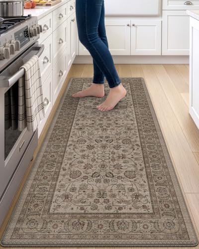 DEXI Kitchen Floor Mats Cushioned Anti Fatigue Runner 23x59 Brown Floral | Soft Comfort Memory Foam, Easy Care, Waterproof, Standing Padded Rug for Front Sink Laundry Office Farmhouse - color: Brown, size: 59"L x 23"W x 0.4"Th