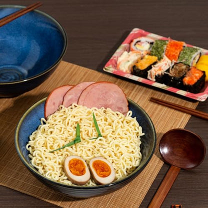 8 Inch Ceramic Ramen Bowl Set of 2, 40oz Japanese Bowls with Spoons & Chopsticks,Durable,Microwave & Dishwasher Safe,Perfect for Ramen,Pho,Salad,Soup,Noodles，Mixing bowls（Blue Topaz） - color: Blue Topaz
