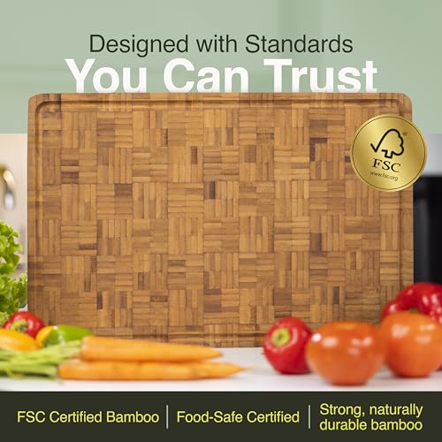 Cactus & Cubby Premium Bamboo Cutting Board. Deluxe Deep Carbonised End Grain Wooden Cutting Board. 16.5" x 11.8". Pre-oiled Butcher Block for Prepping & Serving. Knife Friendly