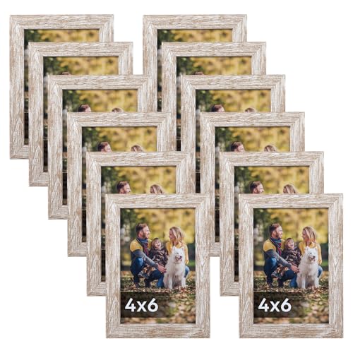 Lyeasw Rustic 4x6 Picture Frame Set of 12, Multi Woodgrain Farmhouse Photo Frames for Wall or Tabletop, Beige - color: Beige, size: 4x6