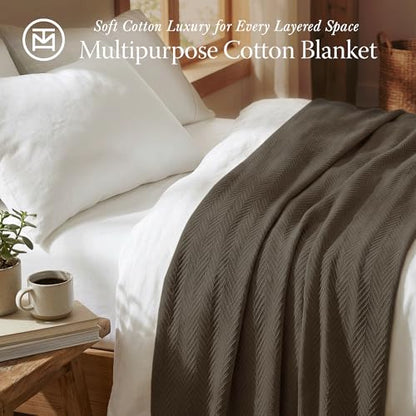 Threadmill Luxury Cotton Blankets for Queen Size Bed | All-Season 100% Cotton Queen Size Blanket | Herringbone Cozy, Soft Breathable Fall Thermal Blanket fits Full Size Bed | Espresso - color: Espresso, size: Queen (90" x 92")