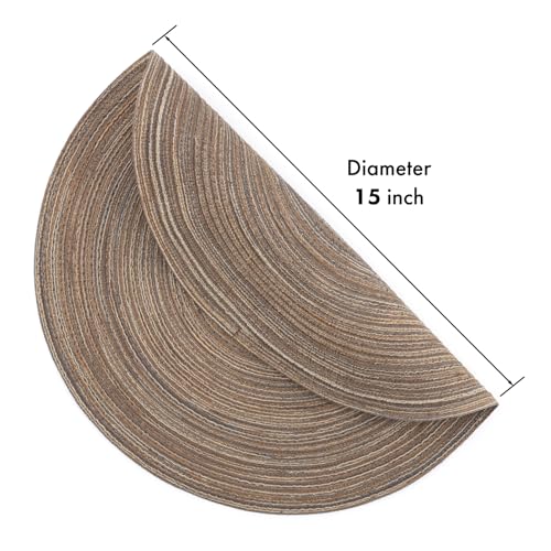 Winknowl Round Braided Placemats Set of 8 Washable Woven Heat Resistant Table Mats for Kitchen Dining Tables 15 inch Round Place Mats (Brown,8) - color: Brown, size: 8pcs