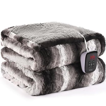 Bearhug Electric Blanket Full Size 77" x 84", 10 Heat Settings Heated Blanket, 1-12 Hour Auto Shut-Off, Faux Fur & Sherpa Dual-Sided Heating Blanket, Machine Washable, Gift-Ready Elegant Packaging - color: Cocoa Fade Stripe, size: Full Size 77" x 84"
