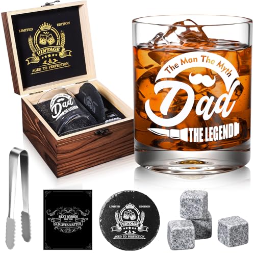 Dad Whiskey Glasses 12 oz, Rock Glasses Dads Birthday Gifts Ideas, Cool Gag Gifts for Dads Who Wants Nothing, Unique New Dad Gift from Daughter, Kids on Fathers Day - style: Dad's Whiskey Glass
