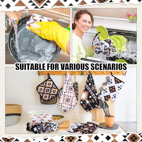 Teenyyou 8 Pcs Western Aztec Kitchen Towels Southwestern Pot Holders and Oven Mitt Set 4 Aztec Dish Towels 2 Rustic Absorbent Square Potholders 2 Heat Resistant Glove for Cooking Baking Home Gifting - style: Aztec