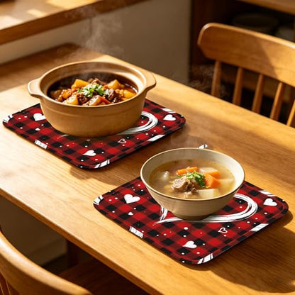 Plaid Love Heart Oven Mitts and Pot Holders Set of 4, Heat Resistant Non Slip Kitchen Gloves Hot Pads, Chef Cooking Baking Gifts for Women Bakers, Kitchen Gifts for Cooking Lover Cooks Mom - color: Plaid Love Heart