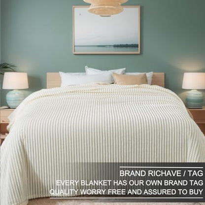 Richave Cuddly Blanket Twin Size,Premium Lightweight Anti-Static Fluffy Fleece Blanket with Striped Pattern for Twin/Twin XL Extra Long Bed, 66x90 Inches,Cream - color: Cream, size: Twin (90-Inch-by-66-Inch)