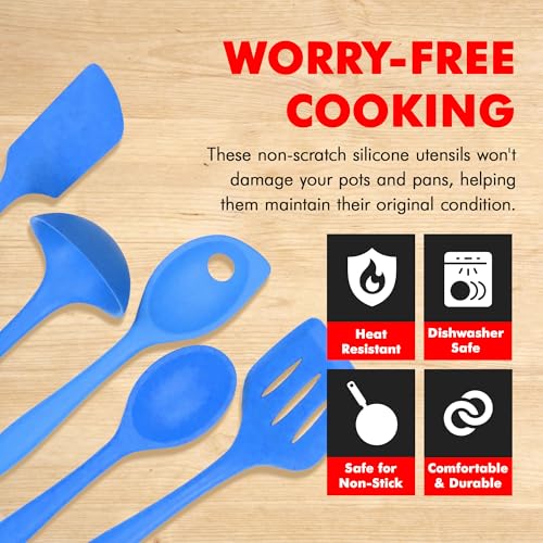 Chef Craft 42075 5 Piece Silicone Kitchen Tool and Utensil Set, Blue - color: Blue, size: 5 Piece Set