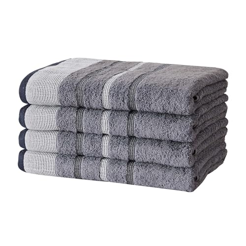 Great Bay Home Decorative Bath Towel Set - Cotton 4 Pack 54x27 Bath Towel Set - Durable Towels for Bathroom Decor (Moroccan Blue/December Sky) - color: Chambray Blue / White / Navy Blue, size: Bath Towel (Pack of 4)