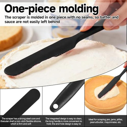 Silicone Jar Spatulas, Cake Cream Spatulas Set, Non-Stick Heat Resistant Mixing Butter Spatulas Baking Scrapers for Jars Blenders Cooking Stirring - color: Black, size: 24X2.5X0.5CM