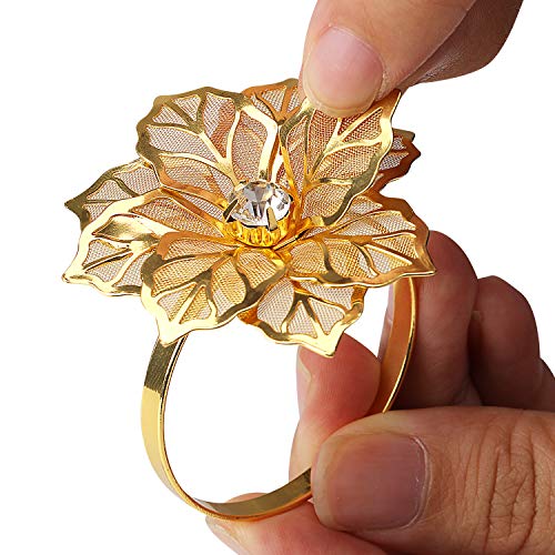 KPOSIYA Flower Napkin Rings Holder Metal Black Napkin Rings Set of 50 for Wedding Party Holiday Banquet Christmas Dinner Delicate Serviette Buckles Decor Favor (50, Gold) - size: 50pcs, style: Gold