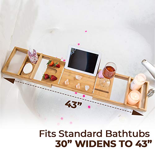 Premium Bamboo Bathtub Tray Caddy for Tub - Expandable Foldable Bath Tray - Unique House Warming Gifts, New Home, Anniversary & Wedding Gifts for Couple, Bath Table Bridal Shower Gift
