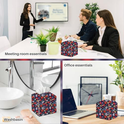 Floral Tissue Box Cover, Tissue Box Holder for Home, Kitchen, 5x5IN - color: Red Flower 376
