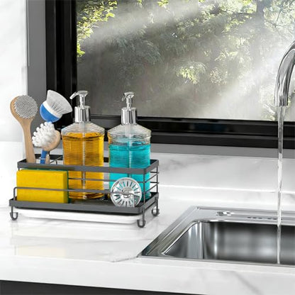 Cisily Sponge Holder for Kitchen, Sink Caddy Organizer, Kitchen Sink Accessories with Drip Tray, Rustproof and Non-slip Kitchen Sink Sponge Holder (Gray) - color: Gray