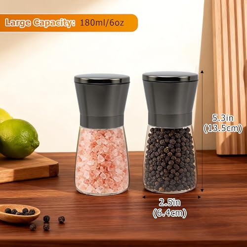 R DRURLCD Metal Bronze Salt and Pepper Grinder Set of 2 - Adjustable Ceramic Grinder - Glass Salt and Pepper Shakers W/Funnel - Spice Mill Bronze Kitchen Accessories - color: Bronze, size: 2PK