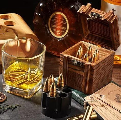 Gifts for Men Dad Father's Day, Birthday Gift from Daughter Son Wife Kids, Whiskey Stones with Wooden Box, Unique Ideas for Him Husband, Cool Bourbon Gadget - color: Gold - Wooden Box