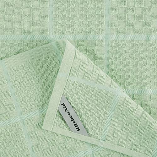 KITCHENAID Quilted Cotton Terry Cloth Oven Mitt, Pot Holder, Kitchen Towel 4-Pack Set, Heat Resistant, Silicone Grip, 16"x26", 7"x13" & 7"x10", Pistachio - color: Pistachio
