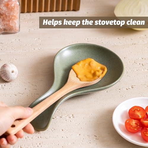 Ceramic Spoon Rest for Stove Top, 8 Inches Large Spoon Holder for Kitchen Counter, Porcelain Utensil Rest, Housewarming Christmas Gift, Dishwasher Safe Heat-Resistant, Ice-Flecked Smoke White(1 PC) - color: Ice-Flecked Smoke White