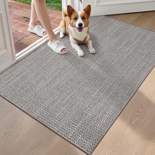 LUMI Ultra Thin Indoor Door Mat 36x56, Non-Slip Rubber Dirt Trapper | Low Profile Entryway Mat, Dirt Resistant Doormat, Stain Resistant Durable, Easy Clean for Inside, Patio, Porch, Grey - color: Grey, size: 3' x 4'8" (Rectangular)