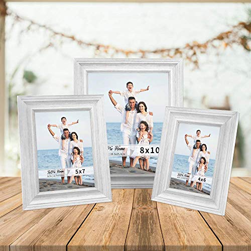 8x10 Picture Frames (3 Pack, Distressed White Wood Grain) Rustic Photo Frame Set with Tempered glass for Wall Mount & Table Top Display - color: Distressed White, size: 8x10