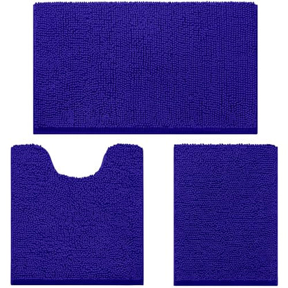 HOMEIDEAS 3 Pieces Bathroom Rugs, Ultra Soft Non Slip Absorbent Chenille Toilet Bath Mat Set (Royal Blue) - color: Blue-royal Blue, size: 17"x24"+20"x32"+U Shape 20"x24"