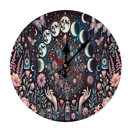 Bohemian Mandala Minimalist Silent Wall Clock 11.8x11.8 inches, Modern Round Wooden Clock Without Numbers for Bedroom Living Room Office Home Decor - color: Bohemian Mandala-2, size: 11.8x11.8 inches