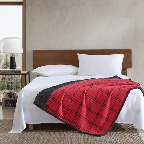 Eddie Bauer - Throw Blanket, Soft & Reversible Cotton Flannel Bedding, Throw Blanket for Couch or Bed (Kettle Falls Red/Black, 50" x 60") - color: Kettle Falls Red/Black