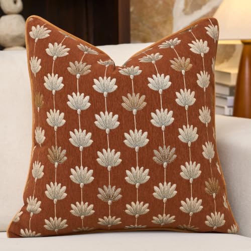 Throw Pillow Cover 20x20, Terracotta Floral Soft Decorative Pillow Cover | Farmhouse Home Decor, Neutral Jacquard Patterned, Chenille Square Throw Pillow Cover, Accent Cushion Cover, Adding Texture - color: Terracotta Floral, size: 20" x 20" (Pack of 1)