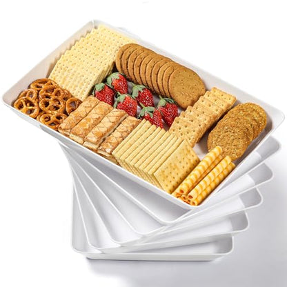 6 Pack, 16" x 11" Large White Serving Trays Set - Reusable Plastic Serving Platters for Cookie, Appetizer, Charcuterie, Snack, Dessert, Party Food Display - Stackable Kitchen CounterTop Tray, BPA Free - size: 6 Pack - 16" x 11"