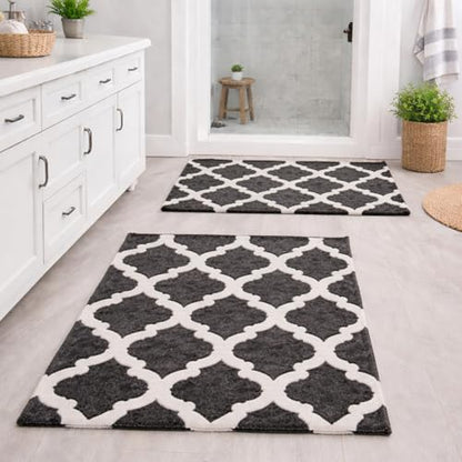 C23 Bathroom Rug Set of 2 (20"x32" & 16"x24") - 2200 GSM Ultra-Absorbent Plush Bath Mats Grey & White - color: Charcoal /White