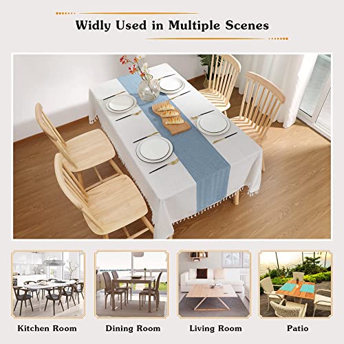 Laolitou Tablecloth for Dining Table Rustic Farmhouse Kitchen Tables Cloth Coffee Tablecover, Cotton Linen Fabric Small Rectangle Table Cloths, Beige, Blue Stripe, 55x55 Inch - color: Blue Stripe, size: 55" x 55" (Square)