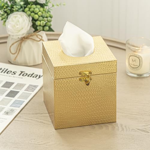 Gold Tissue Box Cover, Elegant Square Tissue Box Holder for Bathroom, Bedroom, and Office, Modern Decorative Tissue Box for Home Décor - color: Golden
