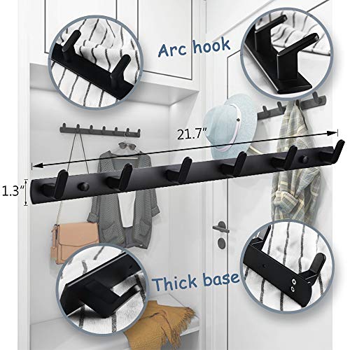Wall Mounted Coat Rack, 6 Hooks, 21.7"x1.3", Modern, Black | Space Aluminum, Rustproof, for Hallway, Entryway, Hanging Holder for Clothes, Towel, Backpack, 40 lbs Capacity, Easy Install - size: 6 Hooks