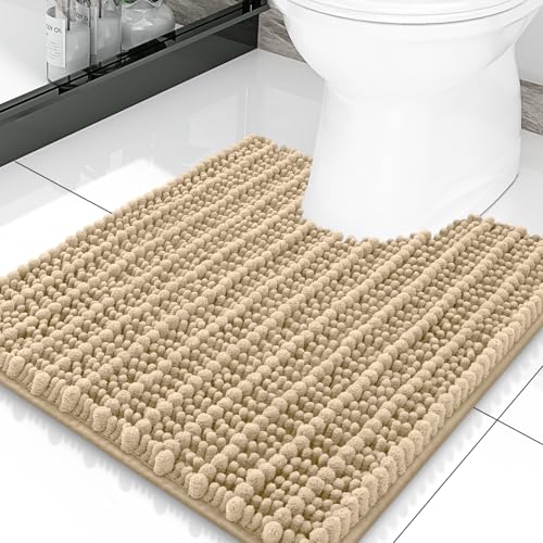 Smiry Bathroom Toilet Rugs U Shaped 20X20, Chenille Bath mats for Toilet | Beige Extra Soft Absorbent Non Slip Rubber Backing Contour Bath Rugs for Toilet, Machine Washable Contoured Bath Mats - color: Beige, size: 20'' X 20''