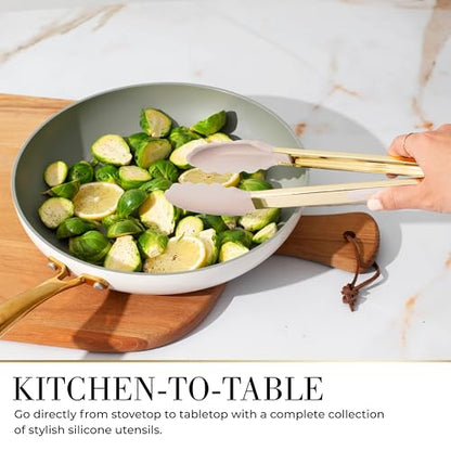 Styled Settings Beige & Gold Kitchen Utensils Set, 7-Piece | Silicone Cooking Utensils for Cooking, Serving, & Hosting - Ideal for Nonstick Cookware, with Gold Utensil Holder - color: 7 Piece Beige & Gold