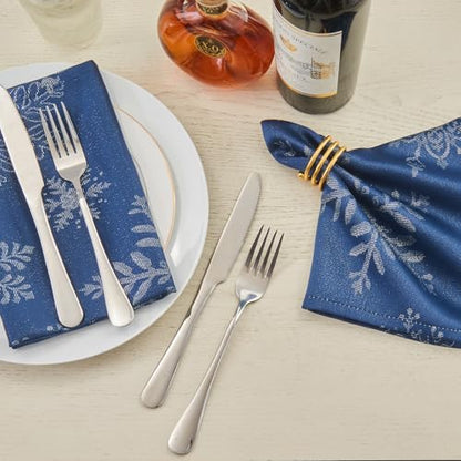Navy Silver Jacquard 17x17 Square Polyester Cloth Napkins Set of 8 | Waterproof, Stain Resistant, Shrink Proof, Washable, fabric, Outdoor, Reusable, Dining, Wedding, Kitchen, Party, Christmas - color: Navy Silver