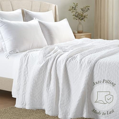 Threadmill Cotton Twin Coverlet Blanket, Jacquard, White,Long Staple Cotton | 100% Cotton, Jacquard Pattern, 350 GSM, 68x90 in, All-Season, Lightweight, OEKO-TEX Certified, Machine Washable - color: Classic White, size: Twin / Twin-XL