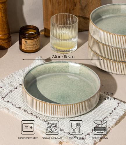 GBhome 7.5 Inch Pasta Bowls Set of 6, Ceramic Salad Bowls, Sage Desert | Double Reactive Glaze Bowls for Pasta, Noodles & Fruit, Scratch Resistant, Microwave & Dishwasher Safe - color: Sage Desert, size: Set of 6
