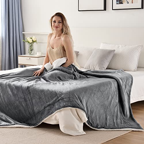 Sherpa Fleece Throw Blanket, Grey, 50x60 inches | Double-Sided Super Soft Luxurious Plush Blanket Throw Size - color: Gray, size: 50"×60"