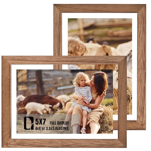 DLQuarts 5x7 Floating Picture Frames for 4x6/3.5x5 Photos, 2-Pack Solid Wood Double Polished Glass Floating Frame for Wall & Tabletop, Postcards and Any Size Photo up to 5x7 Display, Carbonized Wood - color: Carbonized Wood, size: 5x7