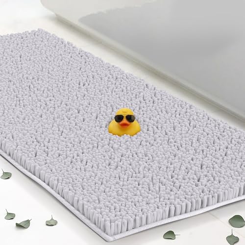 Chenille Bath Mats 59"x21", Plush Absorbent Quick Dry, Soft & Machine Washable, Non Slip Carpet for Bathroom, Thick Bathroom Rugs, Shower Restroom Rug Mat, Alfombras De Bano, Bathrugs - color: White, size: 59" x 21" (Rectangular)
