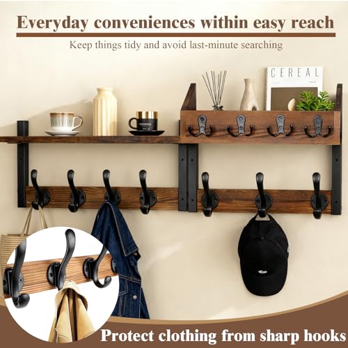 Scettar 29" Wood Coat Rack Wall Mount with Shelf, 4 in 1 Coat and Key Holder Wall Mount, Separable Entryway Wall Mounted Shelf withGreater Load-Bearing and Stability for Living Room, Bedroom, Garage