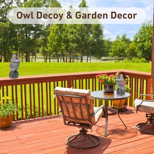 Owl Decoys to Scare Birds Away, 2 Pack BobbleHead Fake Owls Plastic Scarecrow Bird Deterrent, Nature Enemy Scarecrow Plastic Owl Statues, Garden Decor Statues for outside, Patio, Lawn, Yard Decoration