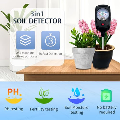 Soil Tester,3 in 1 Soil Moisture/Nutrient/Soil PH Tester Kit for Garden Nutrients,Lawn,Grass,Outdoor & Indoor Plants,Soil Meter,Soil Meters