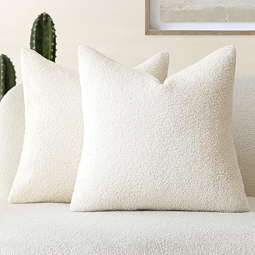 Foindtower Pack of 2, Curly Faux Fur Decorative Throw Pillow Covers Soft Neutral Plush Cushion Case with Zipper Cozy Pillowcase for Home Living Room Couch Bed Sofa 16 x 16 Inch, Cream White - color: Cream White, size: 16" x 16" (Pack of 2)