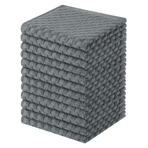 Homaxy 100% Cotton Terry Dish Cloths, 12"x12", 12-Pack, Dark Grey | Ultra Soft Absorbent Dish Towels with Hanging Loop, Pineapple Grid Designed - color: Dark Grey, size: 12 x 12 - 12 Pack