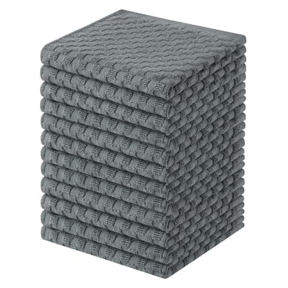 Homaxy 100% Cotton Terry Dish Cloths, 12"x12", 12-Pack, Dark Grey | Ultra Soft Absorbent Dish Towels with Hanging Loop, Pineapple Grid Designed - color: Dark Grey, size: 12 x 12 - 12 Pack