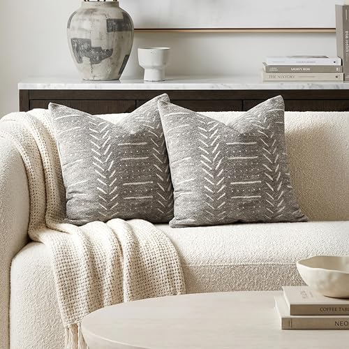 Decorative Throw Pillow Covers 20x20 Set of 2, Light Gray Soft Woven Chenille Accent Pillow Covers for Couch Sofa Bed, Textured Farmhouse Cushion Covers - color: Light Gray, size: 20" x 20" (Pack of 2)
